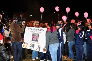 ©™2013 Blue Ridge Life Magazine: Photos By BRLM Mountain Photographer Paul Purpura : Alexis Murphy's family was honored at Friday night's Nelson High game against Campbell County. Before the game pink ribbons in honor of Alexis were sold with the money going to her family. Numerous media organizations (left) were on hand to cover the event.  October 25, 2013