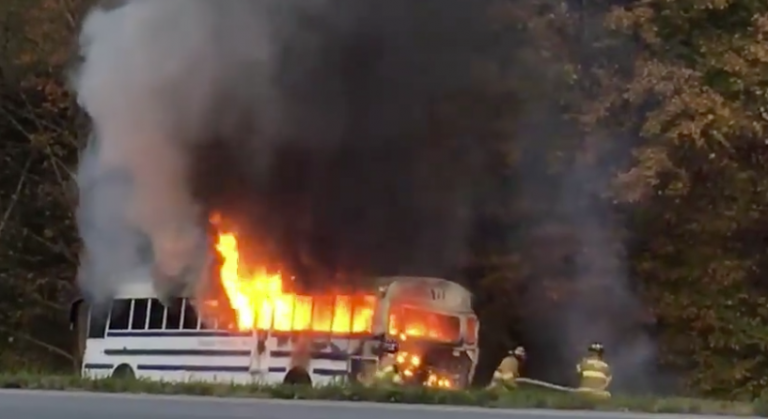 Fire Totals Bus Carrying Soccer Team Along US 29 In Covesville (No Injuries) (Video)