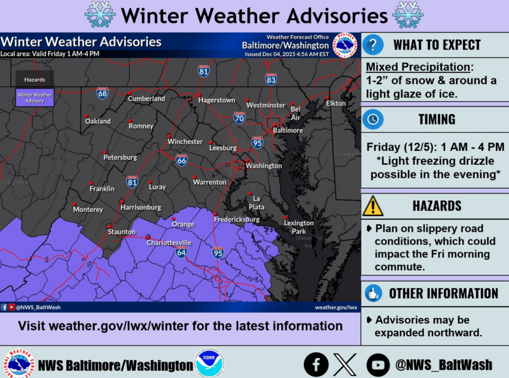 Weather Bulletin : Winter Weather Advisory For Much of Area On Friday ...