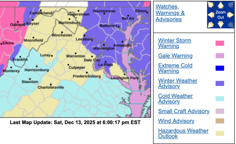 Weather Bulletin : Cold Weather Advisory For Parts Of Area Sunday Afternoon / Overnight (EXPIRED)