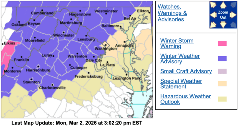Winter Weather Advisory Continues Until Early Tuesday Morning (Includes Wintergreen)
